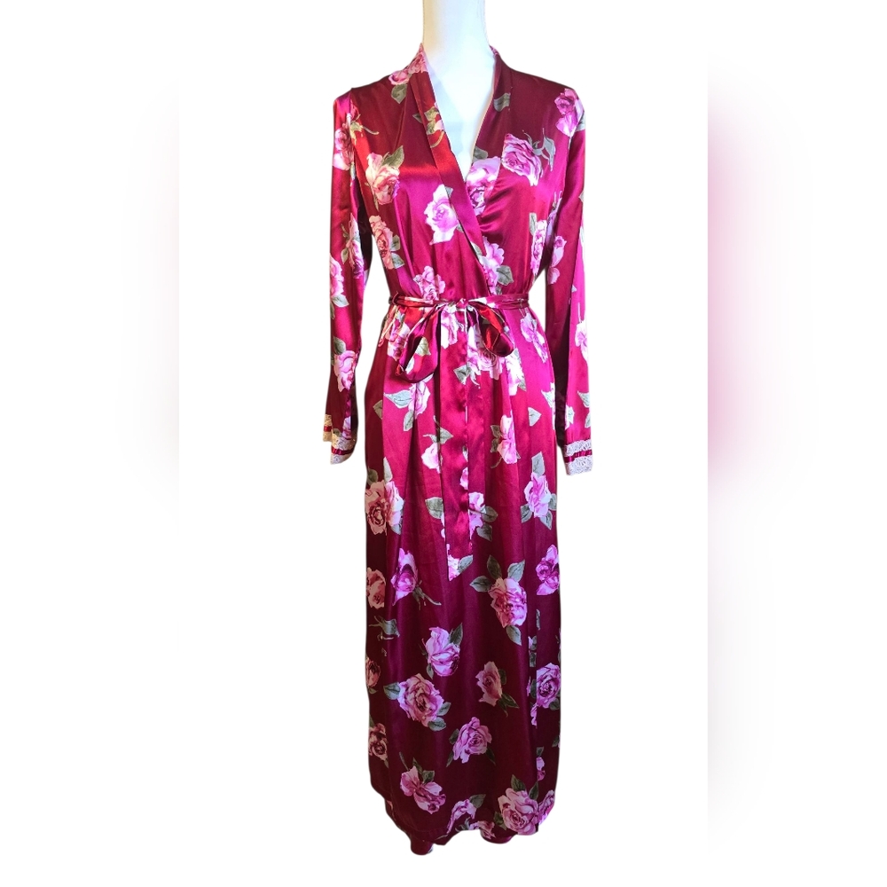 California Dynasty Elegant Floral Satin Robe 2 In 1